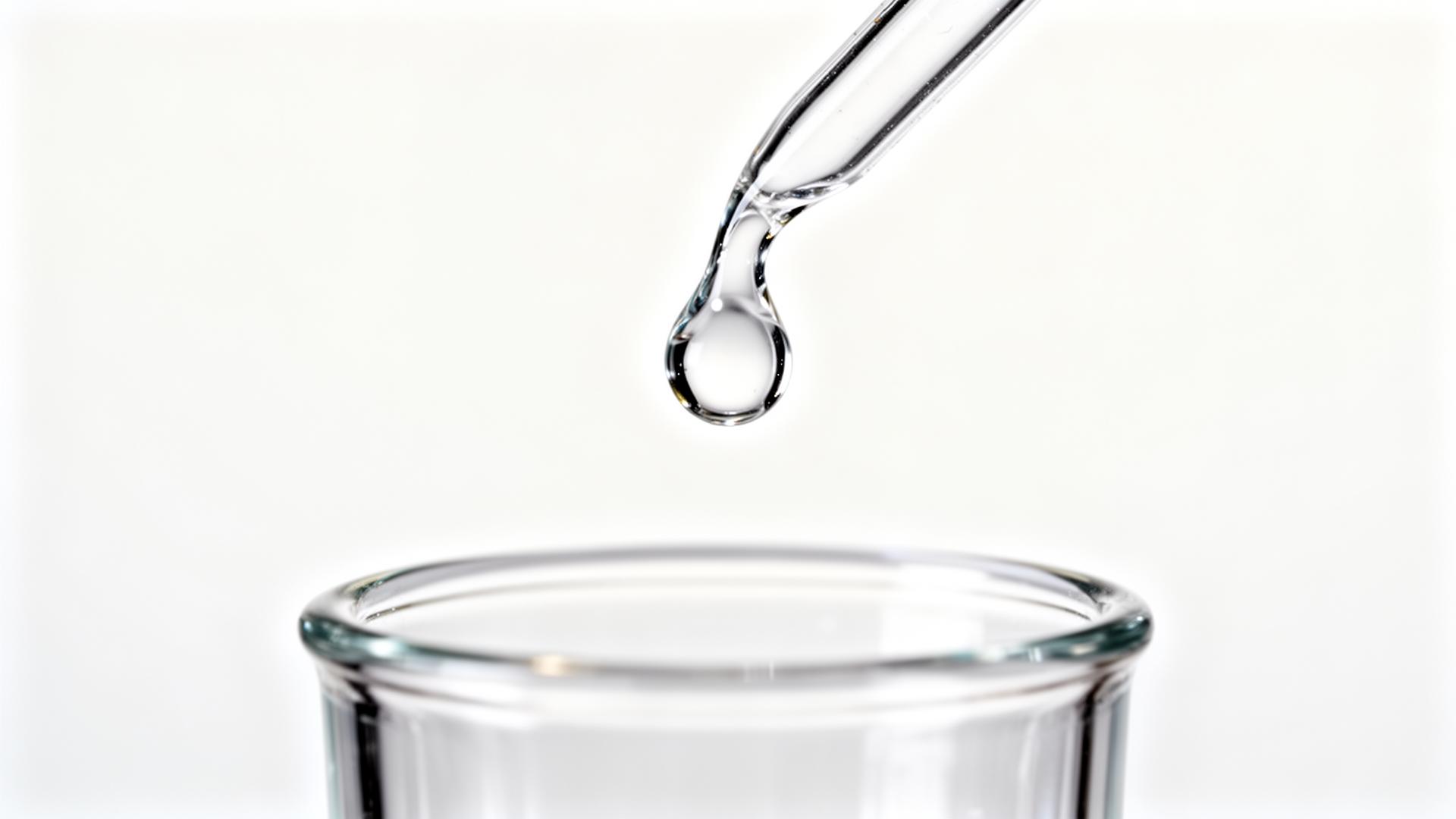 Clear viscous liquid drop forming from a glass pipette